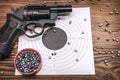 Gun, bullets and target. Royalty Free Stock Photo