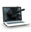 Gun bursting from laptop screen