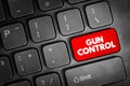 Gun control - set of laws that regulate the manufacture, sale, transfer, possession, or use of firearms by civilians, text concept