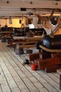 Gun deck on HMS Warrior. Royalty Free Stock Photo