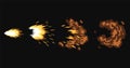 Gun flashes or gunshot animation. Collection of fire explosion effect during shot with gun. Cartoon flash effect of