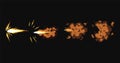 Gun flashes or gunshot animation. Collection of fire explosion effect during shot with gun. Cartoon flash effect of