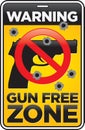 Gun Free Zone Sign with Bullet Holes Royalty Free Stock Photo