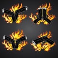 Gun glock pistol fire flames graphic