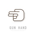 Gun Hand finger with dot shadow icon, sign language concept outline stroke flat design brown and grey color illustration Royalty Free Stock Photo