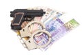 Gun, handcuffs and money Royalty Free Stock Photo