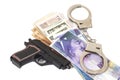 Gun, handcuffs and money Royalty Free Stock Photo
