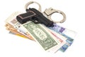 Gun, handcuffs and money Royalty Free Stock Photo