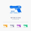 gun, handgun, pistol, shooter, weapon 5 Color Glyph Web Icon Template isolated on white. Vector illustration