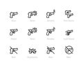 Gun icons set. Vector Handgun, Pistol, Weapon and No Gun Sign. Military Equipment. Editable line Royalty Free Stock Photo