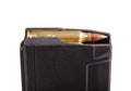 Gun magazin with ammo. Macro photo in high resolution photo. Royalty Free Stock Photo