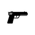 Gun, Military Handgun, Pistol Weapon. Flat Vector Icon illustration. Simple black symbol on white background. Gun, Military Royalty Free Stock Photo