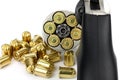 Gun and 9mm bullets on table Royalty Free Stock Photo