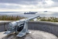 A gun on the Novosiltsevskaya battery in the fortress of the Russian island, which defended Vladivostok at the beginning of the 20 Royalty Free Stock Photo