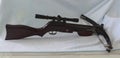 Gun with optical glasses, vintage and old gun model, black weapon, military