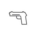 Gun, pistol, handgun line icon, outline vector sign, linear style pictogram isolated on white Royalty Free Stock Photo