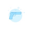 Gun, pistol, handgun flat vector icon. Filled line style. Blue monochrome design. Editable stroke Royalty Free Stock Photo