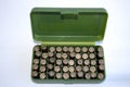 Gun shells in ammunition box Royalty Free Stock Photo