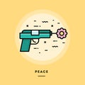 Gun shooting flower, flat design thin line banner