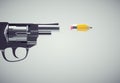 Gun shooting with a pencil. Creative ideas and inspiration concept