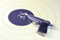 Gun and shooting target With Bullet Holes. Classic Paper Shooting Target.