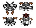 Gun shop, Shooting club badge or logo. Pistol, revolver symbol set. Weapon emblem vector illustration