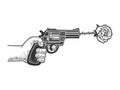 Gun shot rose flower arrow sketch vector Royalty Free Stock Photo