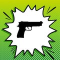 Gun sign illustration. Black Icon on white popart Splash at green background with white spots. Illustration