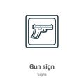 Gun sign outline vector icon. Thin line black gun sign icon, flat vector simple element illustration from editable signs concept Royalty Free Stock Photo