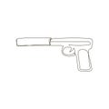 Gun with silencer continuous line drawing. One line art of weapon, gas pistol, firearms, weapons for police and self