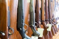 Gun store interior with rifles on showcase Royalty Free Stock Photo