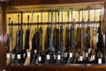 Gun store interior with specialized rifles Royalty Free Stock Photo