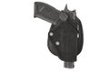 The gun in a tactical leather holster. Isolated