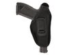 The gun in a tactical leather holster. Isolated