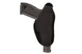 The gun in a tactical leather holster. Isolated