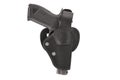 The gun in a tactical leather holster. Isolated