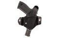 The gun in a tactical leather holster. Isolated