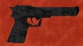 Gun and US map, profile of a gun, silhouette. Red background, stained with blood