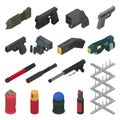 Gun vector handgun shooting weapon pepper spray military firearm illustration army isometric set of weaponry shooter