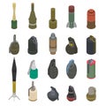 Gun vector military weapon grenade-gun army handgun and war automatic firearm or rifle with bullet illustration set of