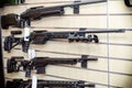 Gun wall rack with rifles Royalty Free Stock Photo