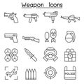 Gun & Weapon icon set in thin line style