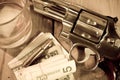 Gun and Whiskey Royalty Free Stock Photo