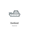 Gunboat outline vector icon. Thin line black gunboat icon, flat vector simple element illustration from editable nautical concept Royalty Free Stock Photo