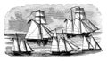 Gunboats in 1807, vintage illustration