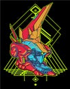Gundam blue yellow blue green robot warrior sacred geometry for t-shirt design