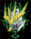 Gundam green robot warrior sacred geometry for t-shirt design