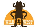 Gunfighters. Cowboys with guns. Wild west gunslingers shoots pistols vector graphic cartoons