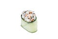 Gunkan Green Sushi with Tobiko caviar, rice and black tiger shrimp wrapped in cucumber. Royalty Free Stock Photo