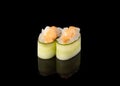 Gunkan maki sushi with scallops, black background